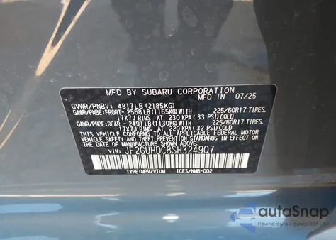 2025 Subaru Crosstrek Premium from USA, damaged, VIN JF2GUHDC8SH324907